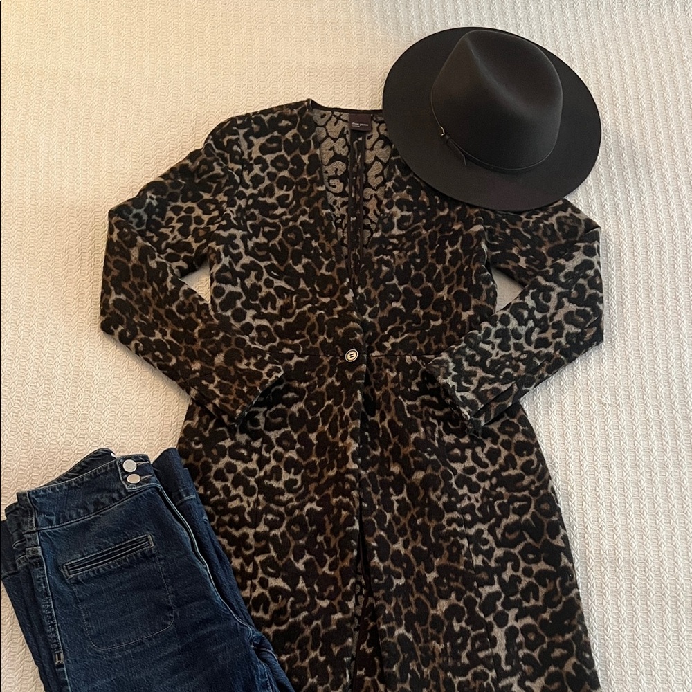 Free Press Leopard Pattern Coat Wool Blend On Trend Overcoat Boho Chic CBK